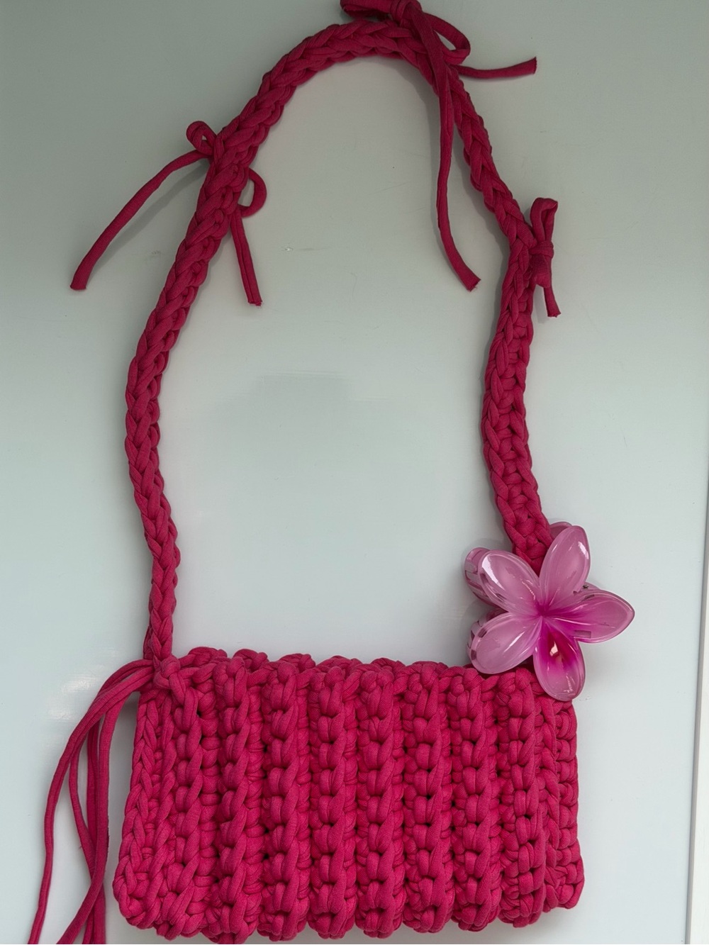 Handmade Hot Pink Crochet Crossbody Bag - Picture 10 of 10